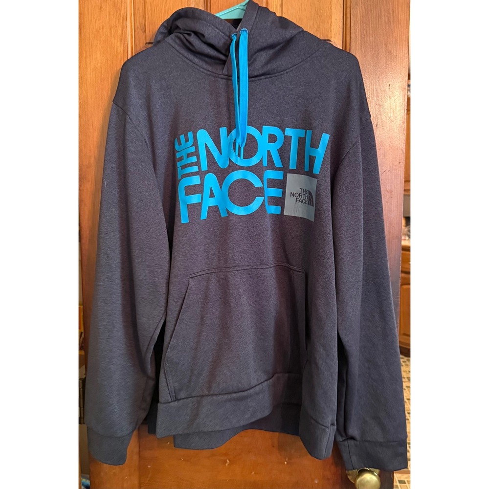 The North Face Men's XL CHY3 Gray/Blue Geometric Distorted Logo Pullover Hoodie